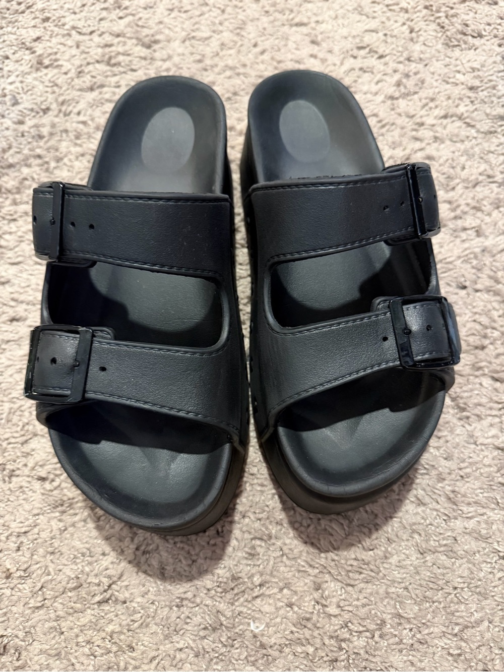 Steve Madden Black Double Buckle Slide Sandals